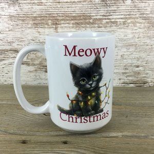 Black Cat Meowy Christmas Ceramic Coffee Mug